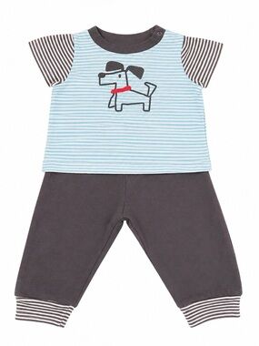 Offspring Blue Striped Dog Pajama Set with Charcoal Accents